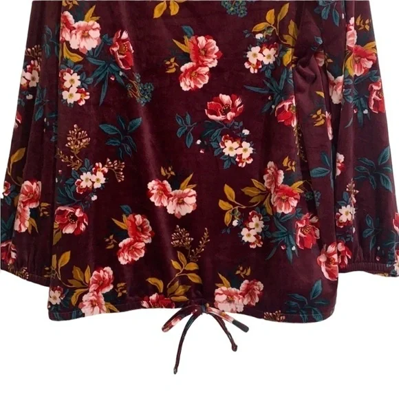 🌸 2/$25 NWT Maroon Red Loft Plus Floral Velour Crewneck Pullover Top - Picture 5 of 8